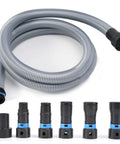 10Ft Shop Vac Hose Kit With Two And One Quarter Inch Dust Collection Hose Anti Kink 360 Degree Quick Connect Suction Control Dial Clog Resistant Includes 6 Multi Brand Vacuum Adapters For Home And Shop Vacuum Systems From Table Saw To Sander, showing flexible hose and adapters