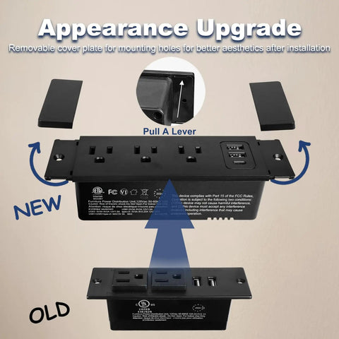 New and old Drawer Outlet Kit With USB C USB A Ports And Three AC Outlets 5 ft Power Cord with appearance upgrade details