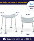 Shower Chair For Tub And Shower, Adjustable Bath Seat with measurements and non slip suction feet