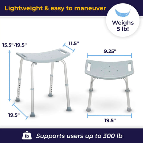 Shower Chair For Tub And Shower, Adjustable Bath Seat with measurements and non slip suction feet