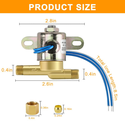 Diagram showing dimensions of 4040 Humidifier Water Solenoid Valve Replacement For Aprilaire Models 220 224 400 500 600 700 Series