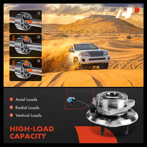 2 X Front Wheel Bearing And Hub Assembly With ABS Sensor 5-Lug Direct Fit Bolt-On For Chevy Captiva Sport Equinox Pontiac Torrent Saturn Vue Suzuki XL-7 2007-2015, shown with high-load capacity features in a desert setting.