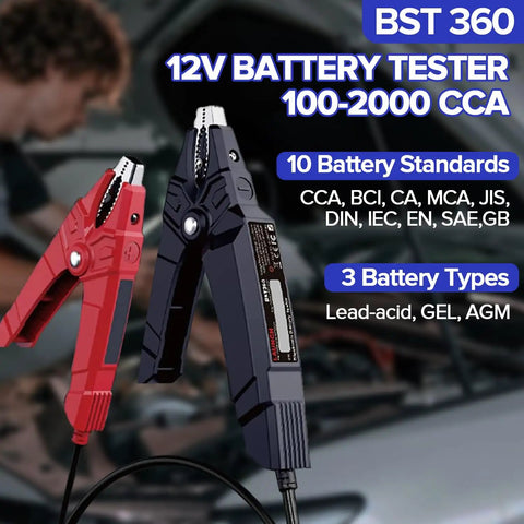 Upgrade Bluetooth Car Battery Tester For 6V And 12V Systems With 100-2000 CCA, Cranking And Alternator Analysis, Battery Load Testing, Volt Meter, Android iPhone And Launch X431 Compatible, SUV Truck Motorcycle RV ATV Pro Grade Gadget. red and black clamp tester