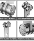 Silver two-wheel trolley rollers for 1-5/8 inch strut channel, close-up, showcasing high-quality hot rolled carbon steel material.