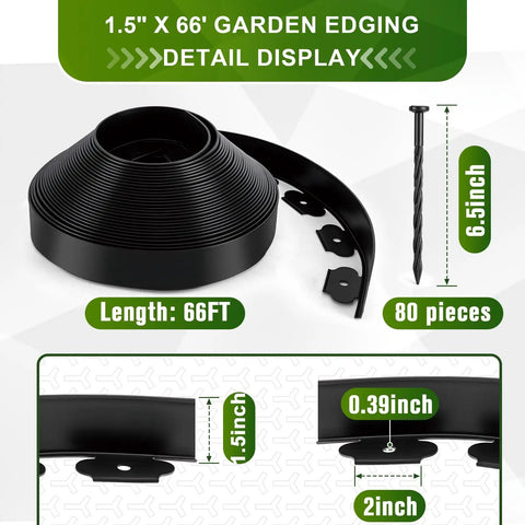One And A Half Inch By Sixty Six Feet No Dig Landscape Edging Kit With Eighty Anchoring Spikes Flexible Garden Border Edging Display