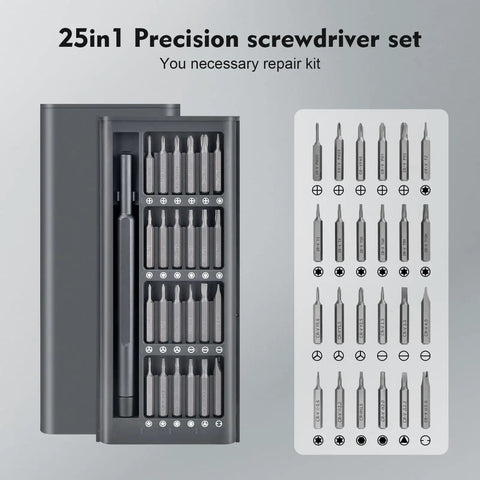 25-In-1 Mini Precision Screwdriver Set For Electronics And Gadgets, Magnetic Torque Tool Kit With Torx, Hex, Phillips Bits in case.
