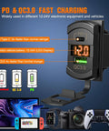 Two Gang Rocker Switch Panel With PD Type C USB Charger And Voltmeter 12V SPST On Off Toggle Switches Orange Backlit