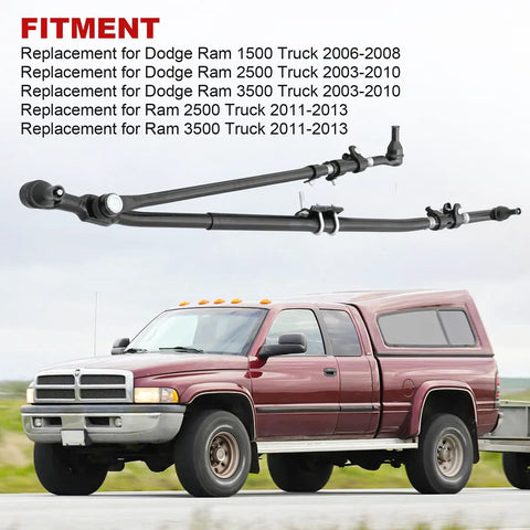 Dodge Ram Front Steering Linkage Drag Link Tie Rod Kit Replacement For 2003 To 2013 4WD Trucks Fits Ram 1500 2500 3500 Replaces 52122362AL 52122362AF DS800981A 6505623AA 68039930AA, black steel steering linkage kit