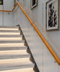 Rock Solid Indoor Wooden Handrail With Adjustable Staircase Banister Support Kit Wall Mounted Safety Railing Smooth Finish Round Profile on modern staircase.