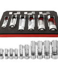 Line Socket Wrench Set 10-22mm For Diesel Injector Fuel Lines With 1/4, 3/8, 1/2 Inch Drives 9-Piece Chrome Vanadium Kit