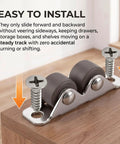 Heavy Duty Low Profile Caster Wheels 12 Piece Kit With Screws Rock Solid Double Roller Bearings For Home Furniture That Moves Like Butter And Is Totally Effortless To Install, showing a close-up of a caster roller with mounting screws.