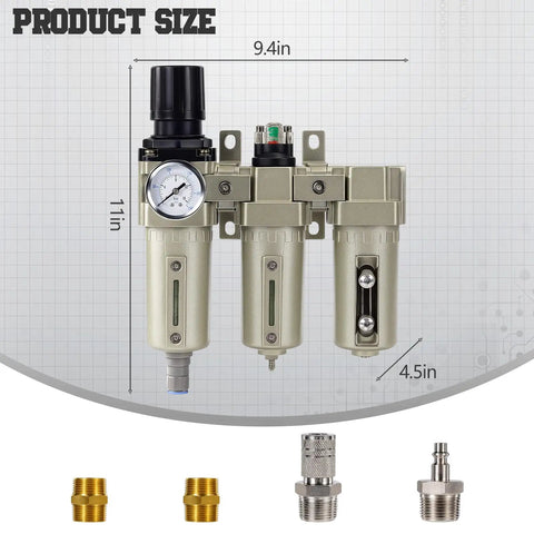 Half Inch NPT Industrial Air Compressor Dryer With Three Stage Water Separator And Filters including size specifications