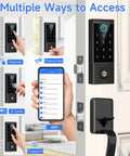 Showcasing Premium Heavy Duty Smart Door Lock With App Control And Fingerprint Entry For Main Entrances with multiple access methods.