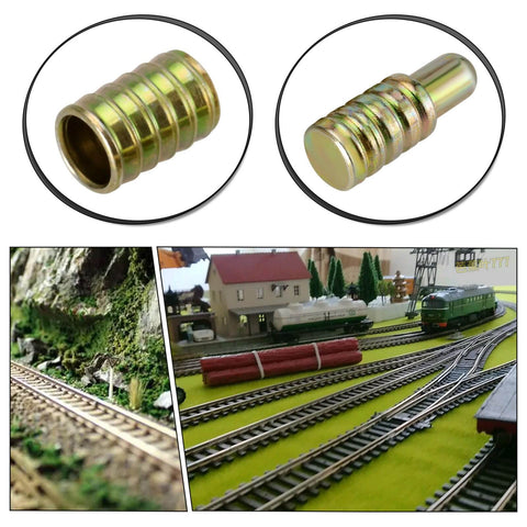16 Pairs Carbon Steel Model Railway Alignment Dowels For 8 Millimeter Holes shown with train track layout