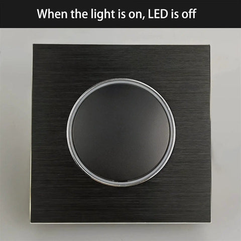 LED Round Button Push-Return Wall Light Switch 1-4 Gang 86x86mm Brushed Aluminum Panel, 2 Way, Fireproof Metal Black