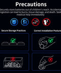 Image showing precautions for Thirty Pack LR44 Button Coin Batteries AG13 A76 L1154F SR44 storage and installation practices.
