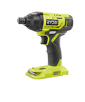 Side view of Ryobi 18 Volt One Plus Lithium Ion Six Tool Combo Kit impact driver for DIYers and pros, no battery attached.