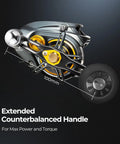 Angled view of Alijoz 300 Baitcaster Fishing Reel With Aluminum Frame, 33 Lb Max Drag, 8.1 To 1 Gear Ratio, low profile handle detail.