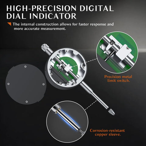 Digital Dial Indicator 0 To 1 Inch (25.4 Mm) High Resolution 0.0005 Inch 0.01 Mm Electronic Probe With metal limit switch close-up