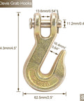 3/8 Inch Clevis Grab Hook For Chains Grade 70 G70 Heavy Duty 6600 Lbs Break Strength with dimensions shown