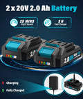 Two 2.0Ah batteries for Cordless Leaf Blower With 2 X 2.0Ah Batteries, 350 CFM At 150 MPH, Fast Charger, Dual Tube Design, 20V Lawn Care Tool