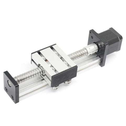 SFU1605 Linear Rail Guide Ballscrew With NEMA17 Stepper Motor 150mm Stroke showing complete linear stage actuator
