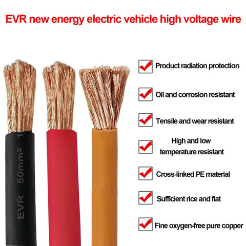 Top Shelf High Voltage Cables Rated For 1500 Volts Boasting Pure Oxygen Free Copper And Bulletproof Xlpe Coating Ideal For Ev Charging and Solar Projects, showing three cables in black, red, and orange.