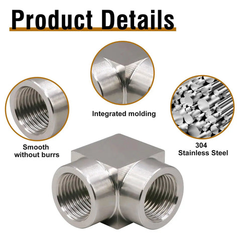 3/8 NPT Female 90 Degree Stainless Steel Elbow Fitting Forged High Pressure Connector 304 Stainless Heavy Duty product details