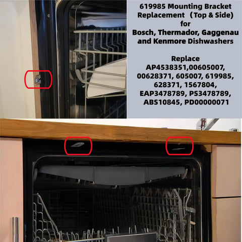 Heavy Duty Dishwasher Mounting Bracket Kit 2 Pack For Under Counter Installations Secure Your Dishwasher In Bosch Thermador Kenmore And Gaggenau Models Includes 4 Screws For Quick Install shown in use under counter