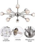 Lit 12 Light Black Sputnik Chandelier With Modern Glass Globes Pendant Ceiling Light For Dining Room Living Room And Bedroom Vintage Style, crystal lampshades