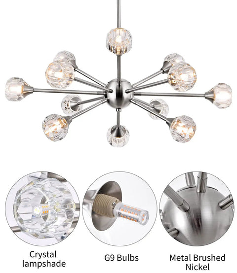 Lit 12 Light Black Sputnik Chandelier With Modern Glass Globes Pendant Ceiling Light For Dining Room Living Room And Bedroom Vintage Style, crystal lampshades