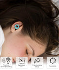 Woman sleeping with Ultra Comfortable Noise Canceling Earplugs For Sleep And Focus, Flexible Reusable Two Pack, Soft Silicone Light Green