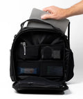 Ascend Flight Bag For Pilots: The All In One Carry Bag For Aviation Gear Like iPad, Kneeboard, Headset, Laptop, Logbook, open with laptop.