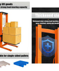 Heavy Duty Electric Pallet Stacker With Adjustable Forks, features thickened steel and lifts boxes easily for truck loading.