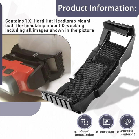 Hard Hat Headlamp Mount With Webbing, Rugged Clip For Most Headlamps shown; features durable webbing and secure clip design