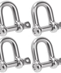 Kickass 304 Stainless Steel D Shape Shackles With Secure Screw Pin 3 8 Inch Heavy Duty Rigging Hardware in a four-pack.