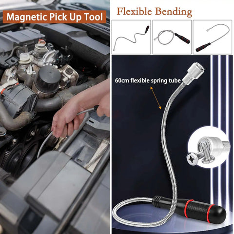 Telescoping Magnetic Pickup Tool Set With LED Light Flexible Bendable Magnetic Rod And 360 Degree Swivel Inspection Mirrors in use