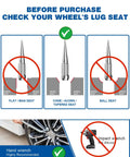Diagram showing compatible and incompatible lug nut seats for Chrome Spike Lug Nuts 1/2-20 Locking Spline Conical Seat.