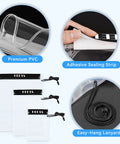 Detailed view of 5 Pack Clear Waterproof Dry Bags with lanyard, premium PVC, adhesive sealing strip, and three different sizes.