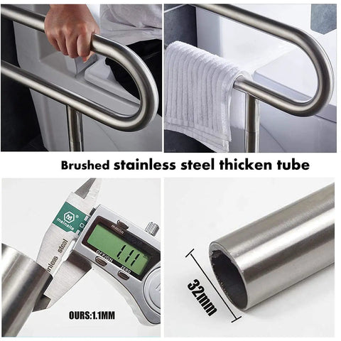 Heavy Duty Stainless Steel Toilet Grab Bar And Wall To Floor Safety Rail 23 6 Inch, Supports Up To 330 Lbs, close-up on tube and grip