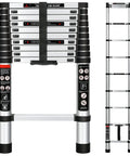 No Fuss Collapsible Aluminum Telescoping Ladder 10.5 Ft With Locking System in folded and extended view