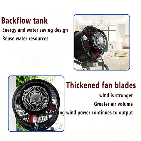 Heavy Duty 26 Inch Stand Up Drum Fan With Mist Spray Cooler And 50 Liter Tub, close-up of thickened fan blades.
