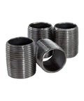 Close-up of 60 Piece Malleable Black Pipe Fitting Kit One Half Inch Nipples For DIY Projects Bundle With Varied Lengths Great For Industrial Shelves