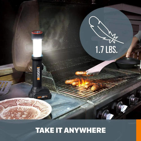 20V Power Share Multi Function LED Flashlight With 360 Degree Lantern Desk Lamp on outdoor grill