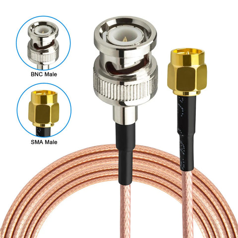 BNC Male To SMA Male Coax Cable Adapter Kit 3.28ft RG316 Low Loss 50 Ohm 1 Meter Copper Gold Plated SMA Nickel BNC Two Pack