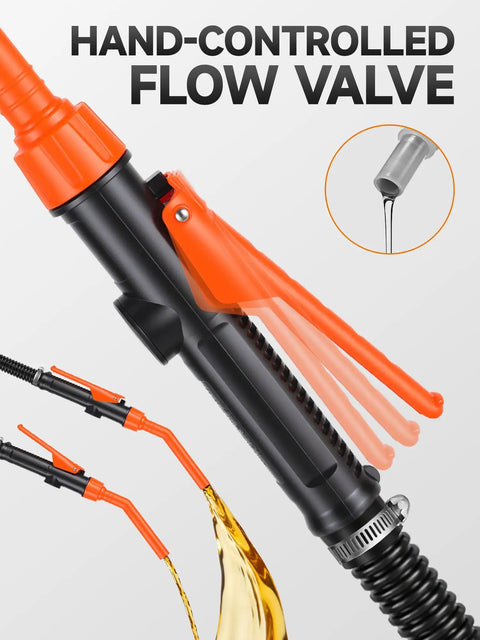 Detail of hand-controlled flow valve on Grab And Go Portable Electric Fuel Transfer Pump for easy fuel dispensing.