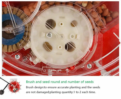 Close-up of clear hopper in Manual Seed Seeder Handheld For Garden And Farm Use, 20cm Spacing for precise seed sowing.