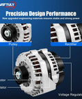 Beefed Up Alternator Replacement For 2007 To 2014 Chevy Tahoe Suburban 1500 2500 Silverado 1500 2500 Sierra Avalanche GMC Yukon Cadillac Escalade Hummer H2 Fits 15093928 15857608 15905871 25877026 with labeled components in close-up view