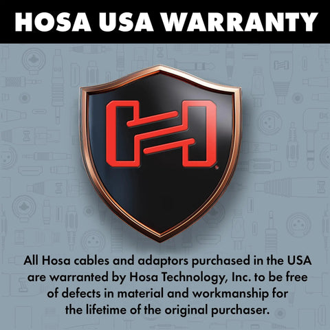 Hosa USA warranty shield graphic for Pro Grade Balanced One Quarter Inch TRS to XLR3M Interconnect Cable With REAN Connectors, Five Foot Length, Road Ready for Stage Rig and Studio Gear, High Quality Audio Link