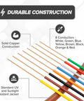 Heavy Duty 18 Gauge 8 Conductor Copper Thermostat Wire 75 Feet Brown Pro Grade CL2 R CMR Rated with UV resistant jacket